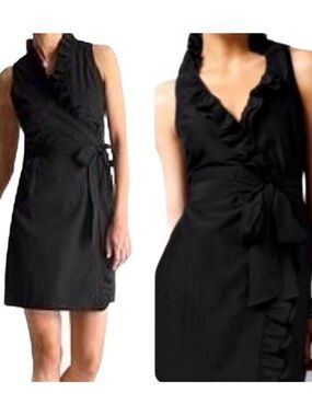 Ann Taylor loft Black Ruffle Wrap Dress 6P